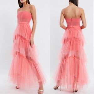 BCBGMAXAZRIA Tulle maxi dress pastel color coral